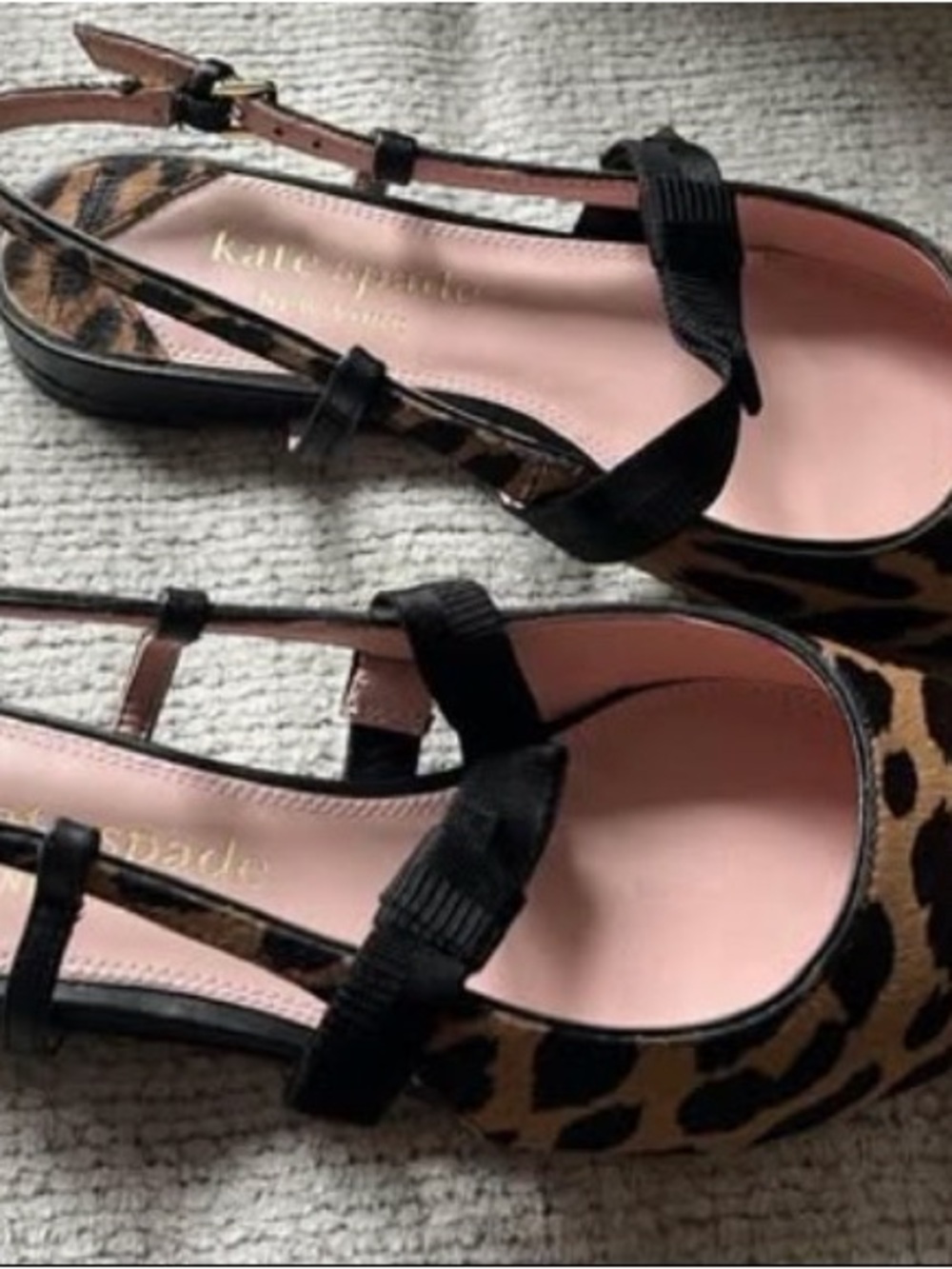 kate spade Leopard Print Pointed Slingback Flats with Black Bow - Picture 3 of 5